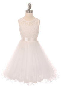Lace & Tulle Flowergirl Dress - White, Ivory