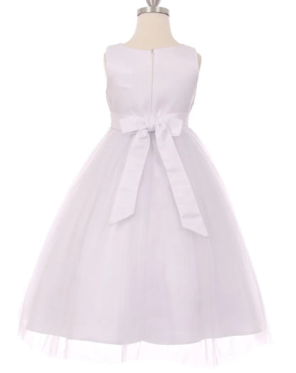 Tulle Flowergirl Pearl Ruched Bodice - White