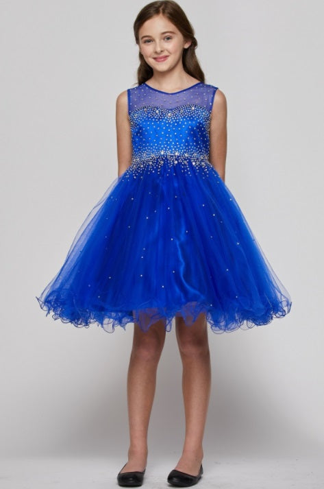 Royal Blue Rhinestone Tulle Girl's Dress