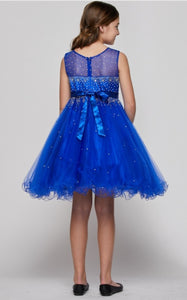 Royal Blue Rhinestone Tulle Girl's Dress