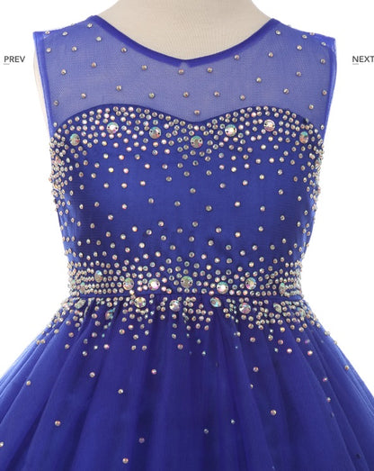 Royal Blue Rhinestone Tulle Girl's Dress