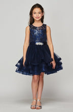 Load image into Gallery viewer, Sequin Top w/ Ruffle Skirt Girl&#39;s Dress - Navy