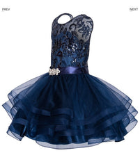 Load image into Gallery viewer, Sequin Top w/ Ruffle Skirt Girl&#39;s Dress - Navy