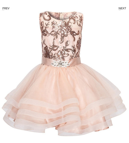 Sequin Top w/ Ruffle Skirt Girl's Dress - Blush