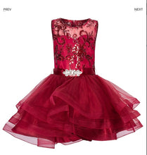 Load image into Gallery viewer, Sequin Top w/ Ruffle Skirt Girl&#39;s Dress - Burgandy
