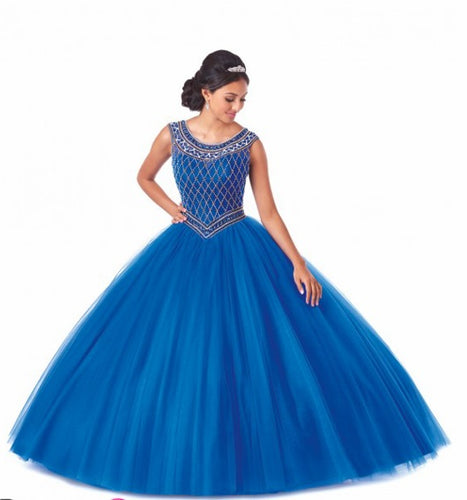 Bonny Bloom Beaded Tulle Ballgown Quinceañera Royal/Gold 5701