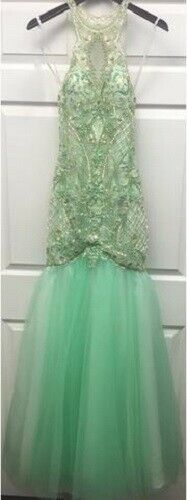 Lucci Lu Beaded Tulle Grad Prom Dress 2100 Pistachio