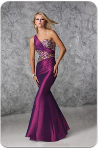 Xcite Taffeta One Shoulder Prom Dress 32367 Purple/Nude