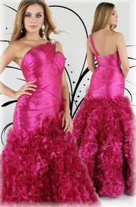 Xcite Ruffle Metallic Prom Dress 30267 Fuchsia