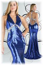 Load image into Gallery viewer, Xcite Grad Sequin Low Back Prom Dress 30266 Royal