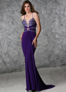 Xcite Beaded Stretch Grad Prom Dress 32325 Purple