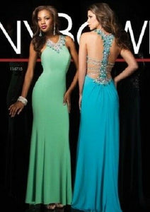 Tony Bowls Jersey Low Back Prom Dress 114715 Turquoise