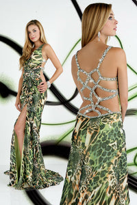Xcite Chiffon Print Prom Dress 32216 Green Multi