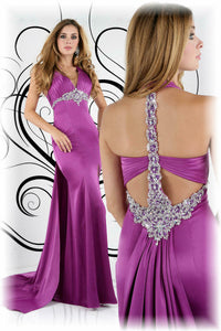 Xcite Satin Fancy Back Prom Dress 30189 Raspberry