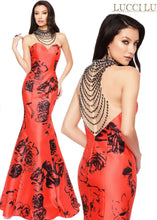Load image into Gallery viewer, Lucci Lu Rose Print Grad Prom Dress 8108 Red/Black
