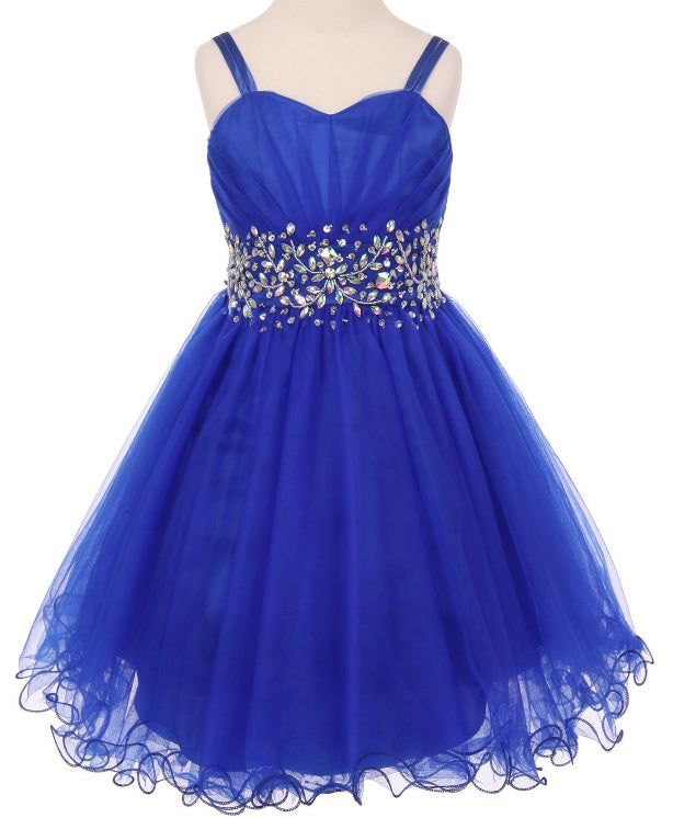 Royal Blue Rhinestone Tulle Girl's Gown w/ Corset – Unique