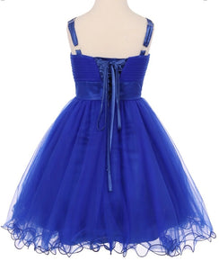 Royal Blue Rhinestone Tulle Girl's Gown w/ Corset