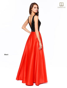 Lucci Lu Satin A-Line Prom Dress 8107 Black/Fuchsia