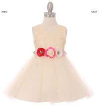 Load image into Gallery viewer, Tulle Flowergirl Dress with Floral Belt - Champagne
