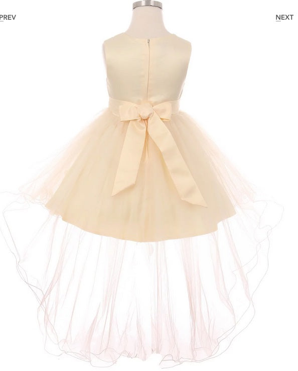 Floral High Low Flowergirl Dress - Champagne