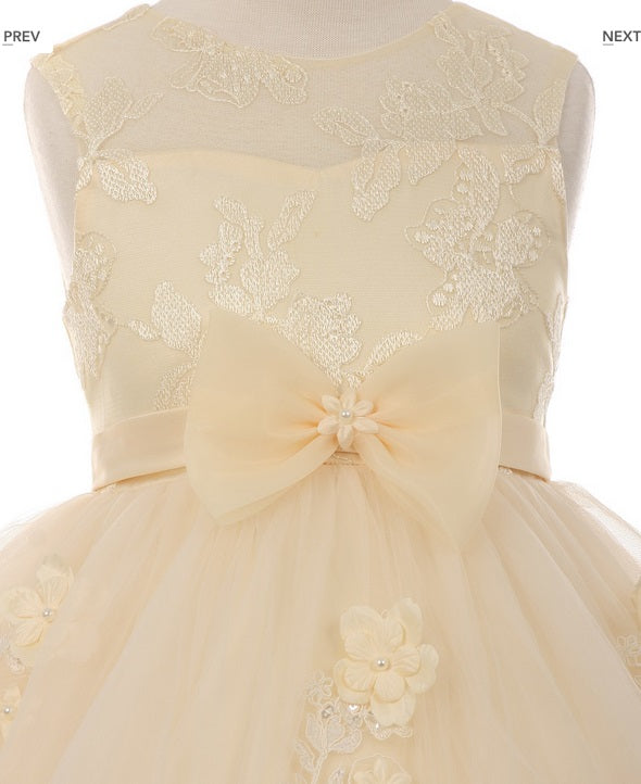 Floral High Low Flowergirl Dress - Champagne