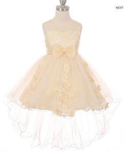 Floral High Low Flowergirl Dress - Champagne
