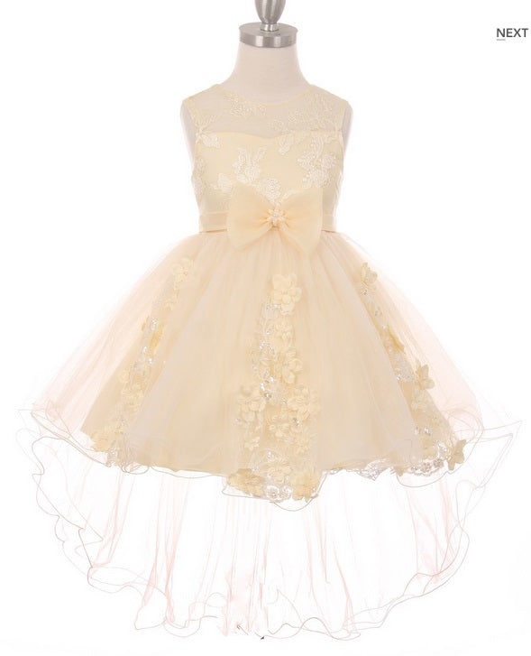 Floral High Low Flowergirl Dress - Champagne