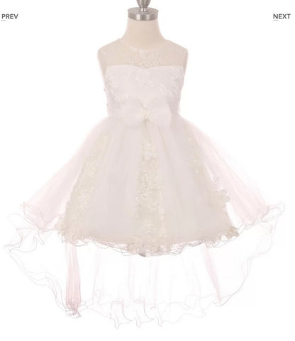 Floral High Low Flowergirl Dress - White