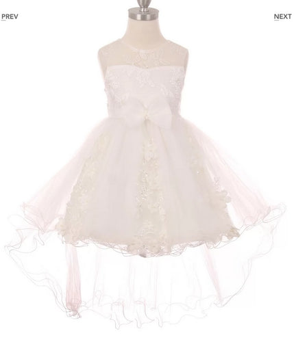 Floral High Low Flowergirl Dress - White