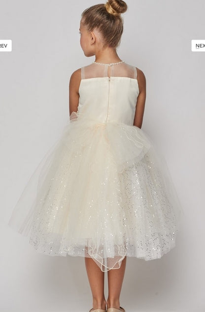 Sequin Tulle & Floral Flowergirl Dress - Ivory