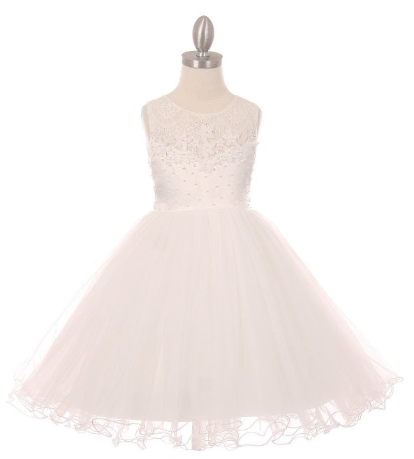 Tulle & Floral Flowergirl Dress - Ivory