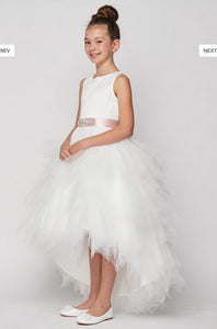 High Low Ruffle Flowergirl Dress - Ivory/Ivory