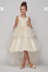 Layered High Low Flowergirl Dress - Champagne