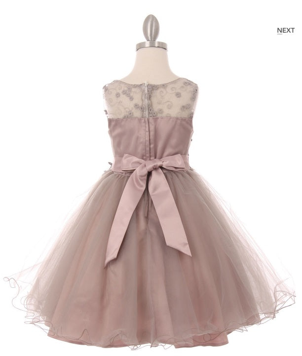 Tulle Flowergirl Lace with Lace Bodice - Mauve