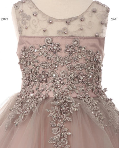 Tulle Flowergirl Lace with Lace Bodice - Mauve