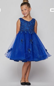 Glitter Tulle Flowergirl Dress - Royal Blue