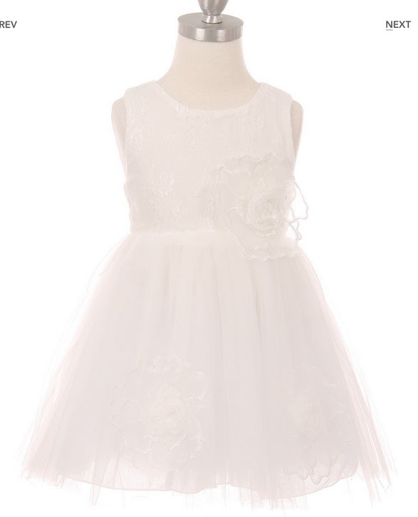 Floral Tulle Flowergirl Dress - White