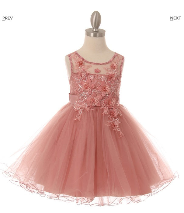 Dusty Rose Floral Lace Girl's Dress