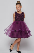 Load image into Gallery viewer, Eggplant Purple Floral Girl&#39;s Dress
