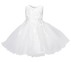 Tulle Flowergirl Lace with Floral Lace Bodice - White