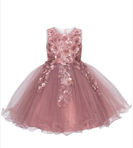 Tulle Flowergirl Lace with Floral Lace Bodice - Mauve