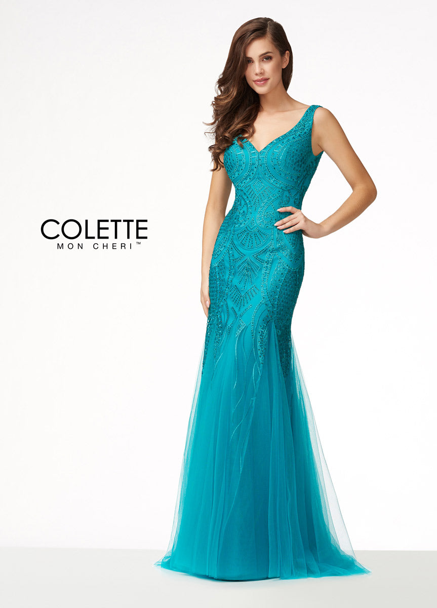 Colette Lace Fit & Flare Gown CL17164 Jade