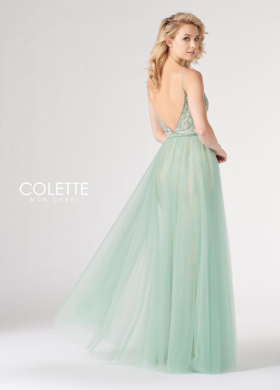 Colette Lace & Tulle Ballgown CL19883 Sage/Nude