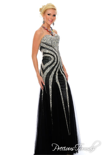 Precious Formals Beaded Gown Black/Silver L39000