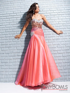 Tony Bowls Fit & Flare Coral Sequin Gown 113511