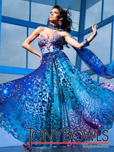 Load image into Gallery viewer, Tony Bowls Evenings Leopard Print Chiffon Gown TBE11220A Blue Multi