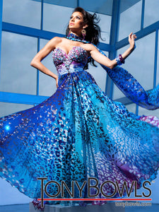 Tony Bowls Evenings Leopard Print Chiffon Gown TBE11220A Blue Multi