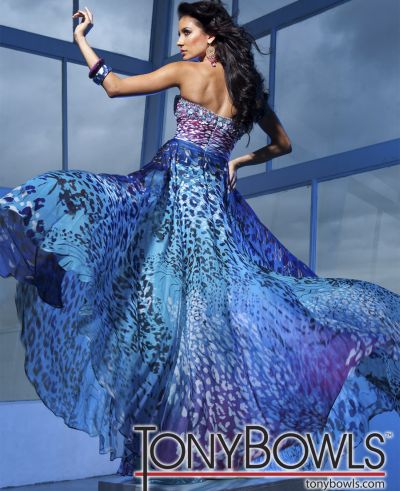 Tony Bowls Evenings Leopard Print Chiffon Gown TBE11220A Blue Multi Unique Weddings by Craft Haven