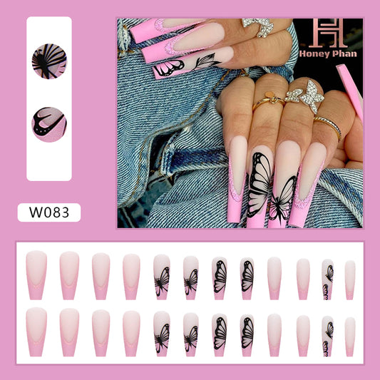 Pink Butterfly Press On Nail Set