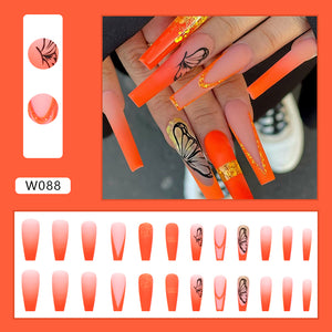 Orange Butterfly Press On Nail Set